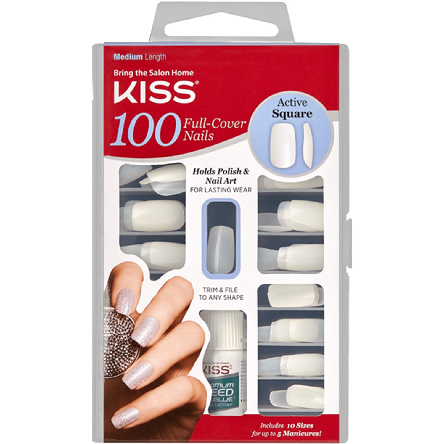 KISS 100 FULL-COVER NAILS ACTIVE SQUARE #100PS12