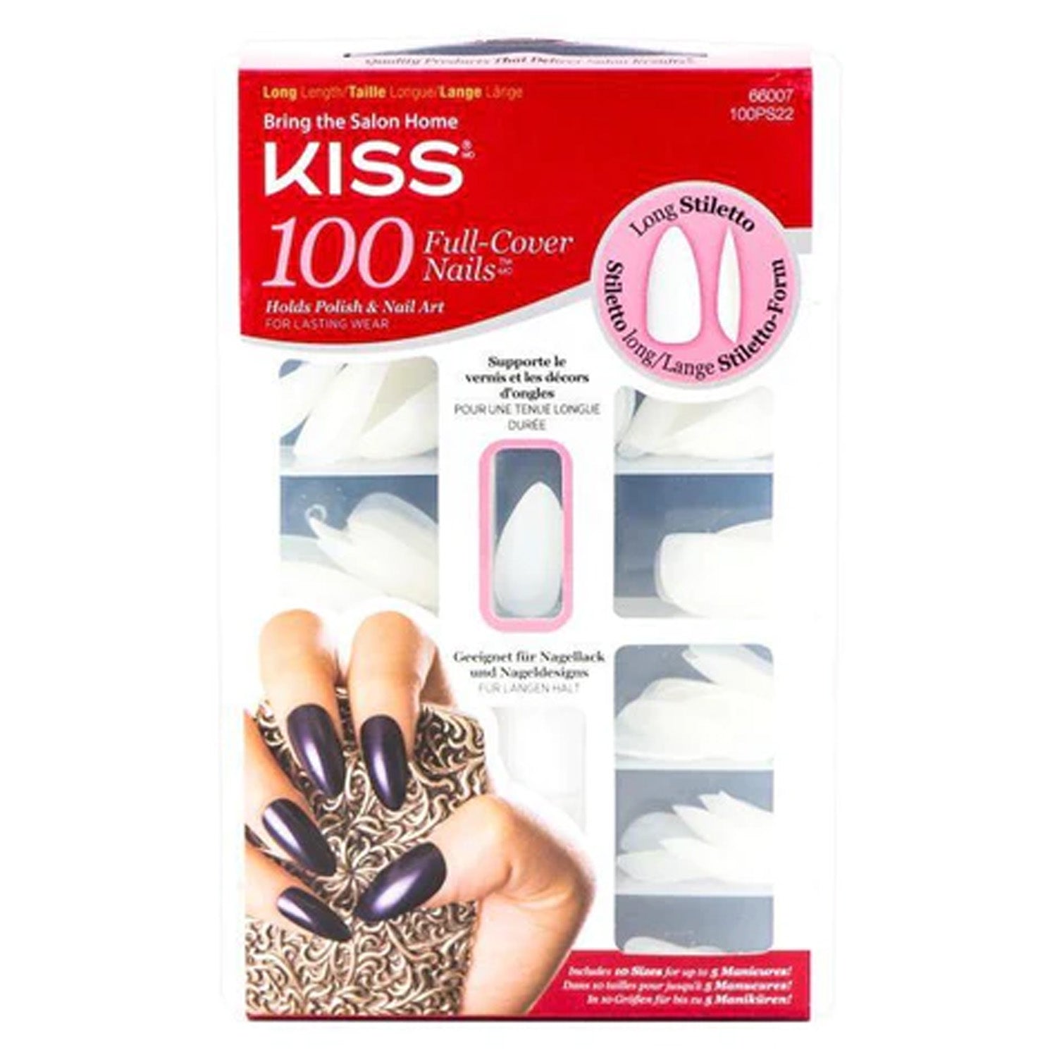 KISS 100 FULL-COVER NAILS LONG STILETTO #100PS22
