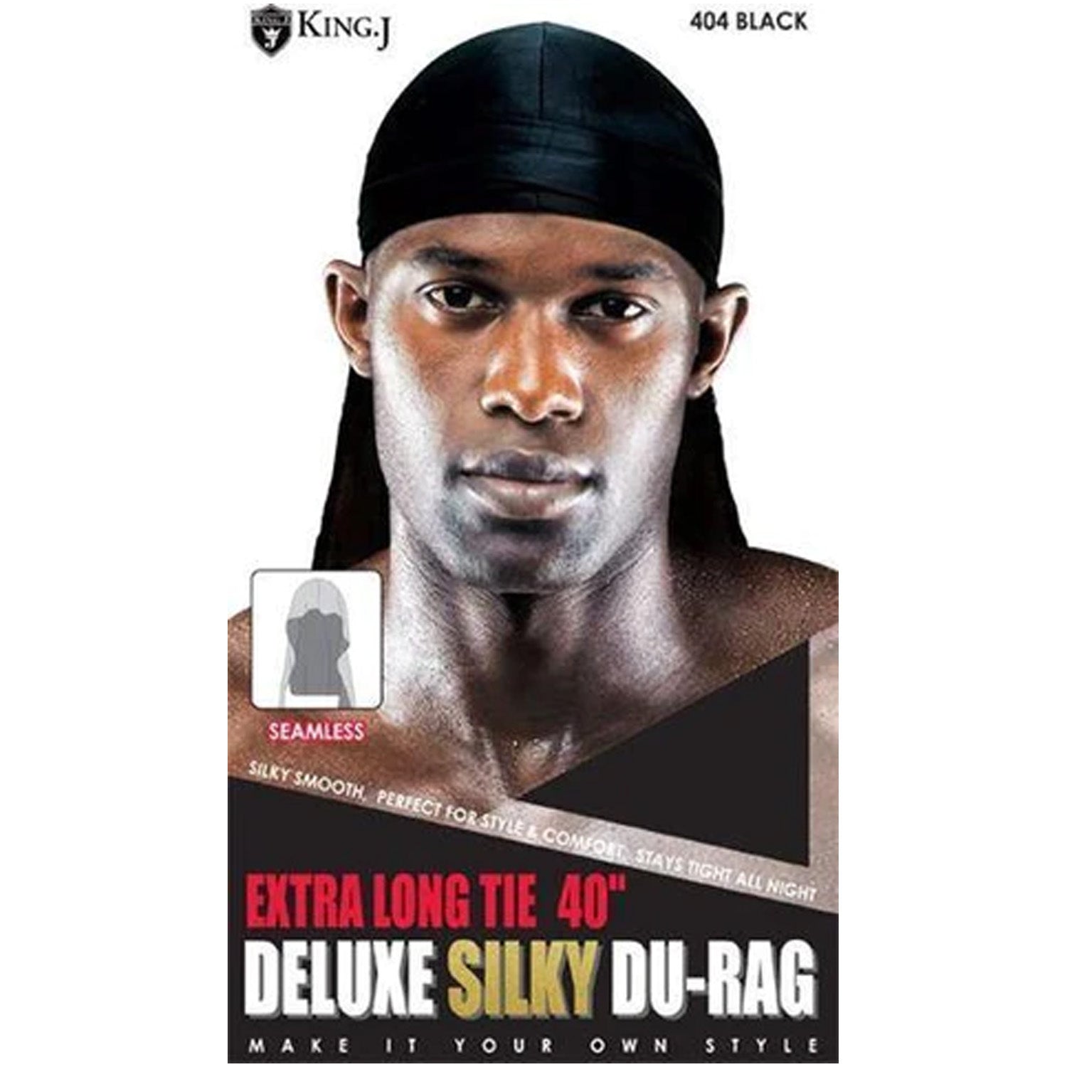 KING J SILKY DELUXE EXTRA LONG TIE 40" DURAG BLK #404