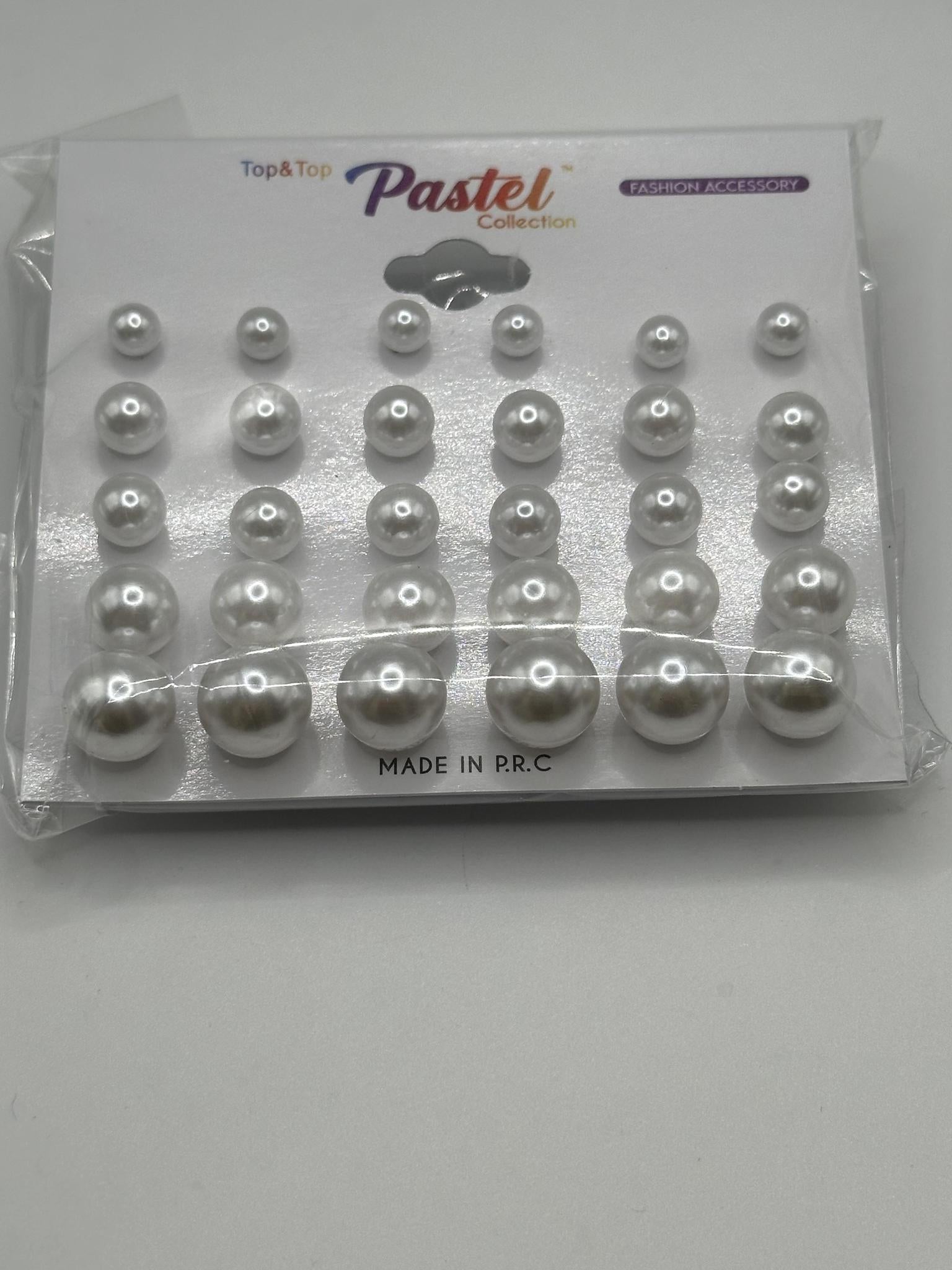 TOP & TOP PASTEL COLLECTION ASSORTED SIZES WHITE PEARL EARRINGS (15 PAIRS)