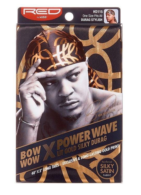 RED BY KISS BOW WOW POWER WAVE LIT GOLD SILKY DURAG