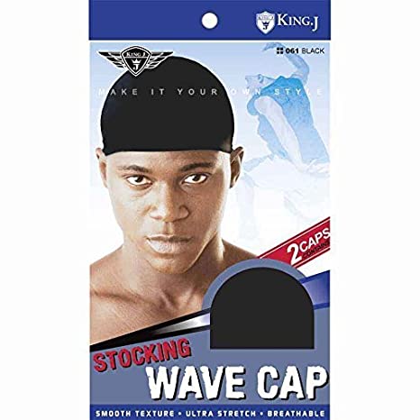 KING J STOCKING WAVE CAP (2 CAPS) BLK  #061