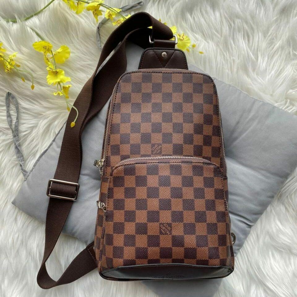 brown checkered backpack